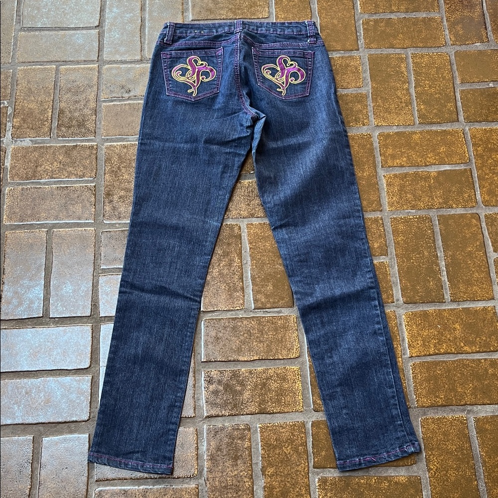 Vintage Y2K South Pole Dark Wash Embroidered Pocket Low Rise Straight Leg Jean
